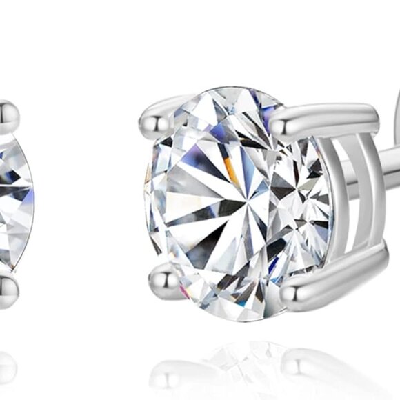 Jewelry - Elegant 925 Sterling Silver 4-Prong Cubic Zirconia Stud Earrings, Sizes 2-6mm